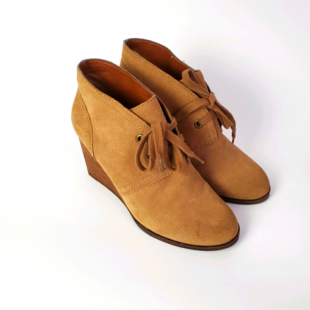 LUCKY BRAND Suede Wedge Lace Up Ankle Boot…